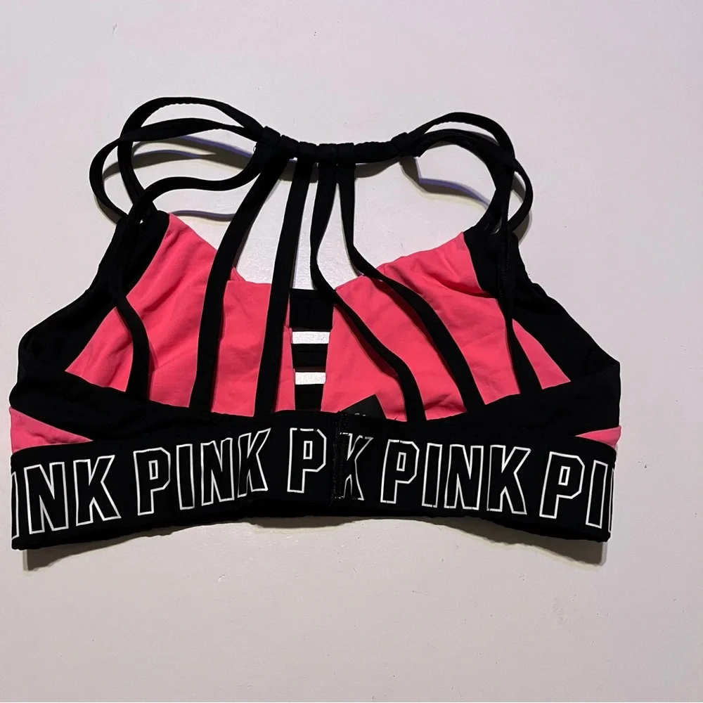 PINK Victorias Secret Ultimate Pull On Black Hot Pink Wireless Sports Bra Size S